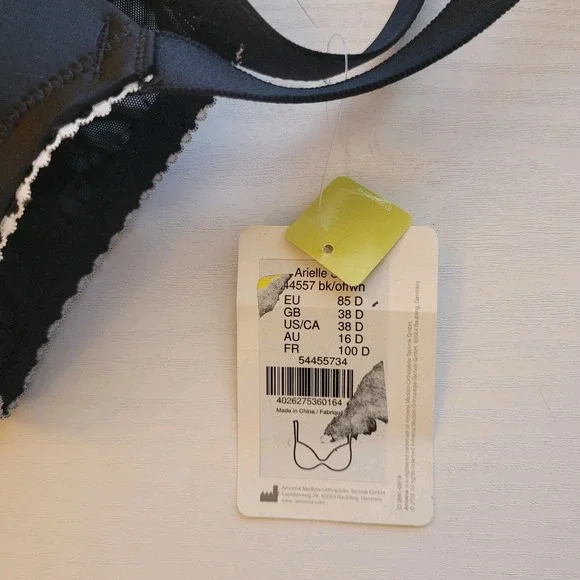 Amoena 38D Arielle SB 44557 Mastectomy Pocker Bra Black White Soft No Underwire - Picture 9 of 14